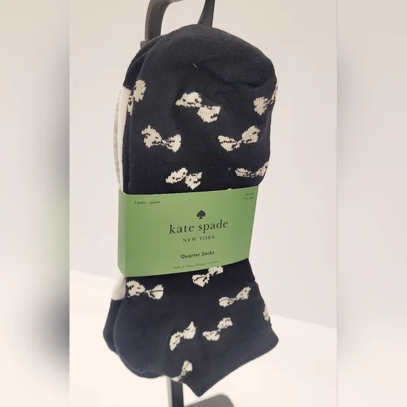 Kate Spade Black Socks with Bows 3 Pairs - Picture 3 of 4